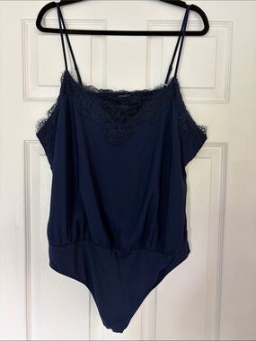 Express Navy Lace-Trim Camisole Bodysuit